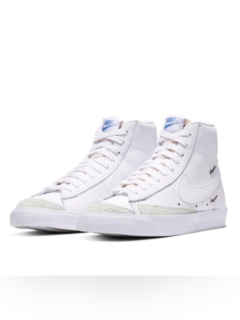 Nike Blazer White Leather Metallic Silver Mini Swoosh Sneakers Size 7.5